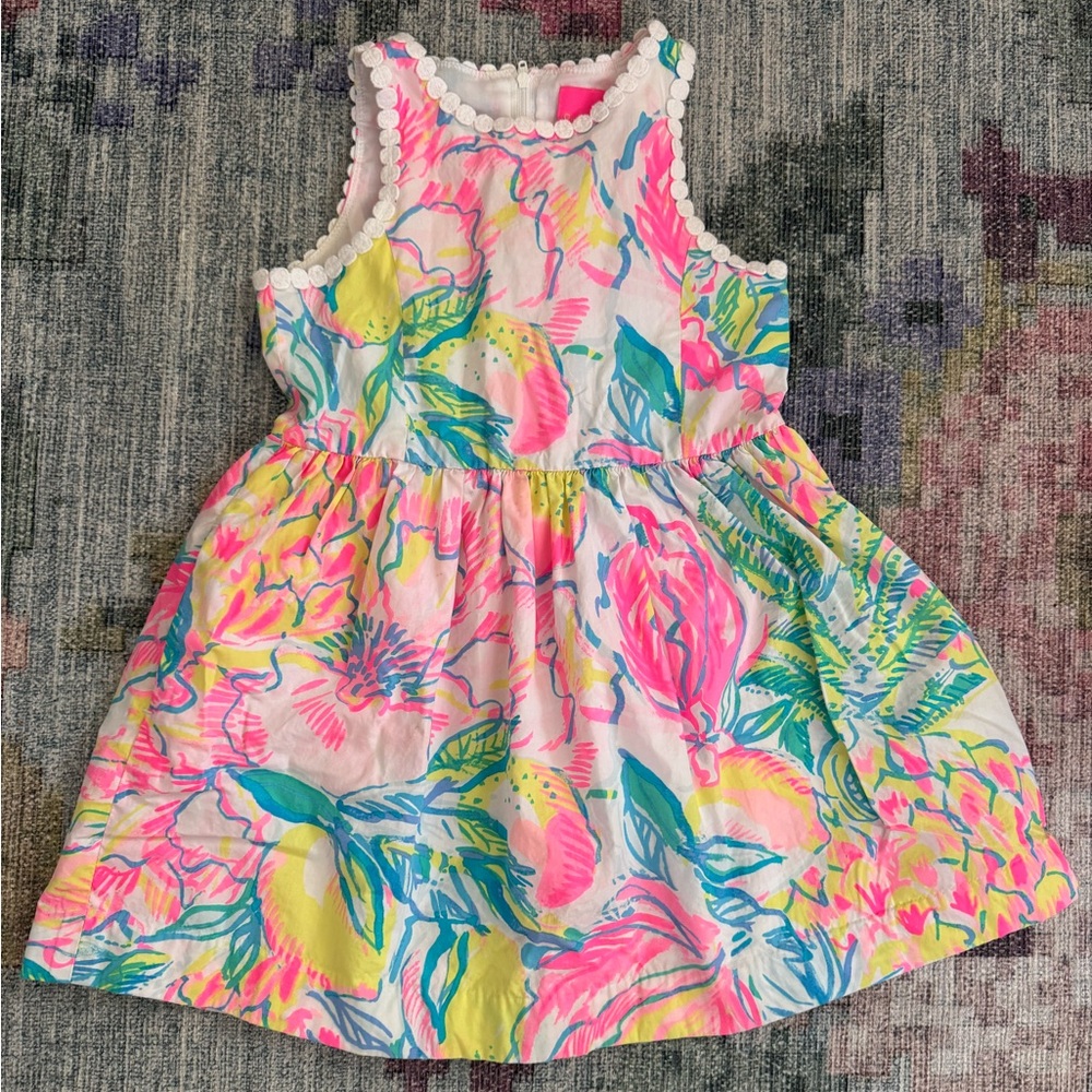 Rare Vintage Girls pink and yellow Lilly Pulitzer Dress in Fiesta Bamba size 6